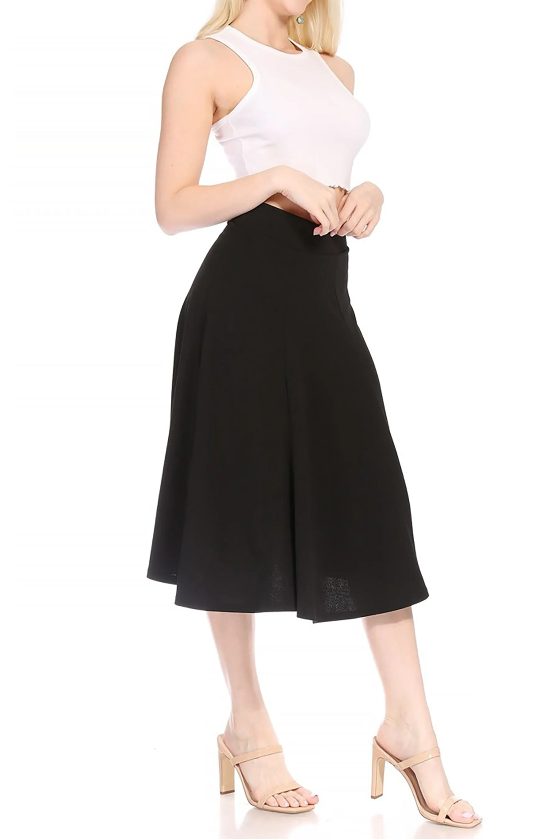 Women's Solid Flared Lightweight Elastic Long Midi A-Line Skirt  Comfortable and Stylish