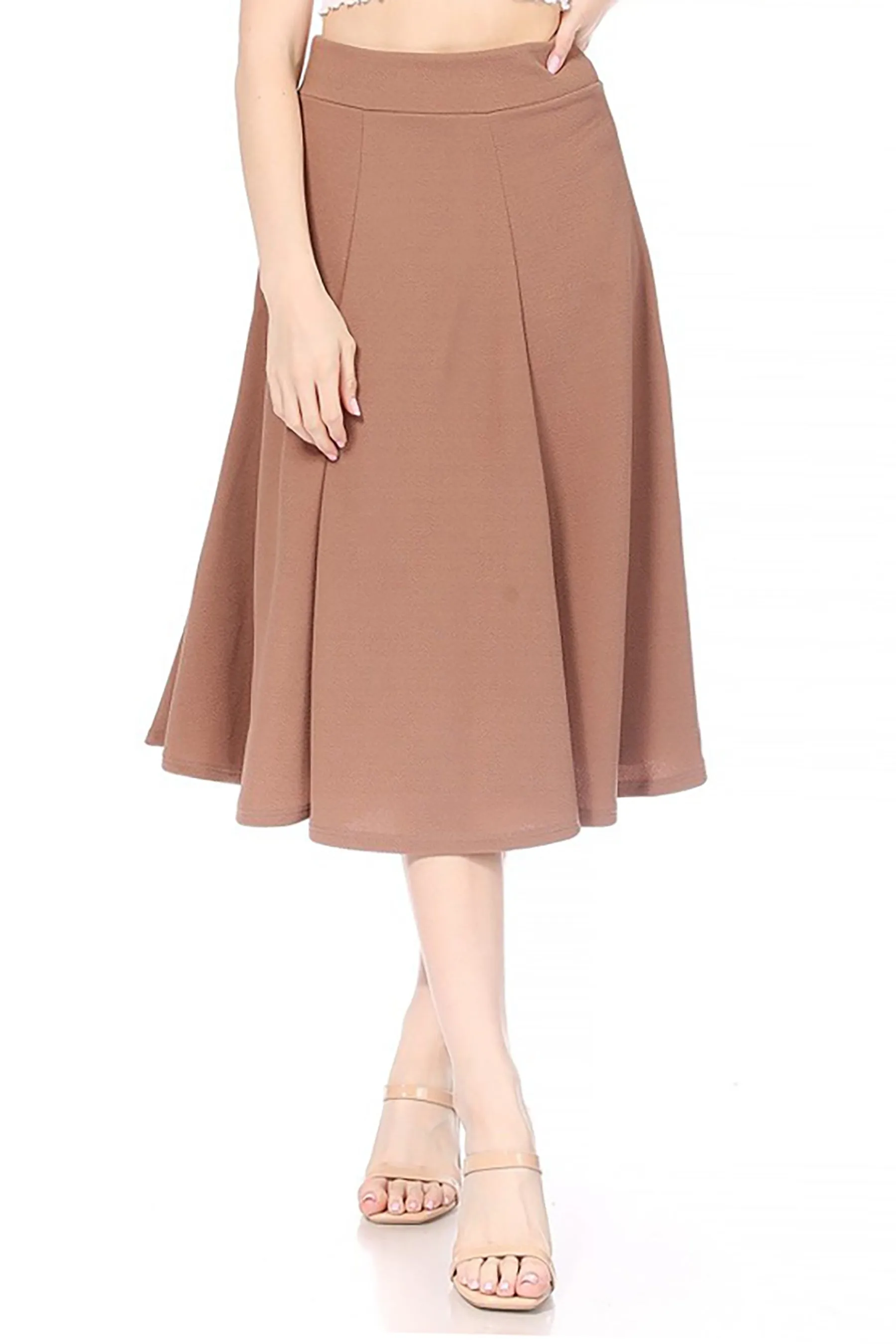 Women's Solid Flared Lightweight Elastic Long Midi A-Line Skirt  Comfortable and Stylish