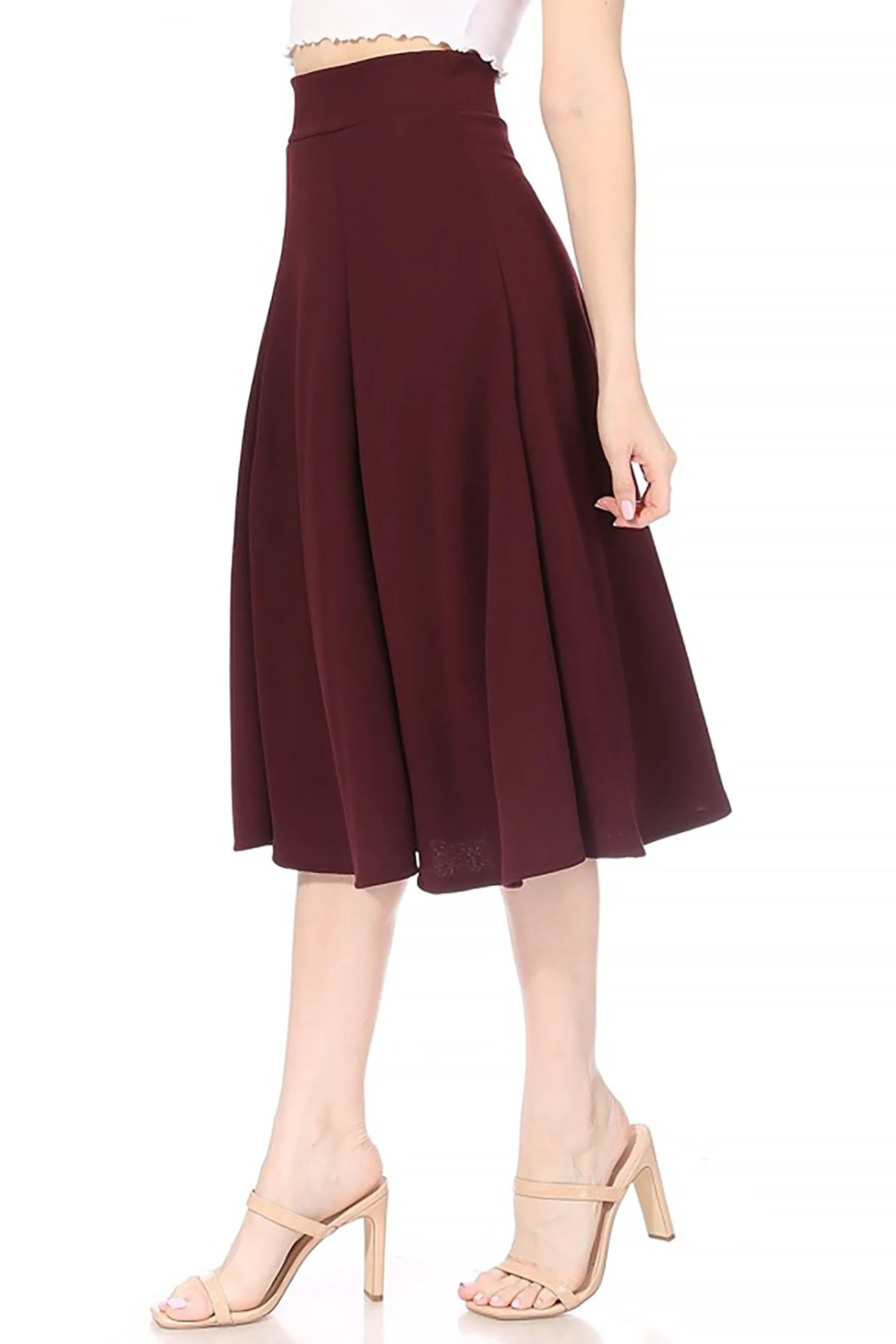 Women's Solid Flared Lightweight Elastic Long Midi A-Line Skirt  Comfortable and Stylish