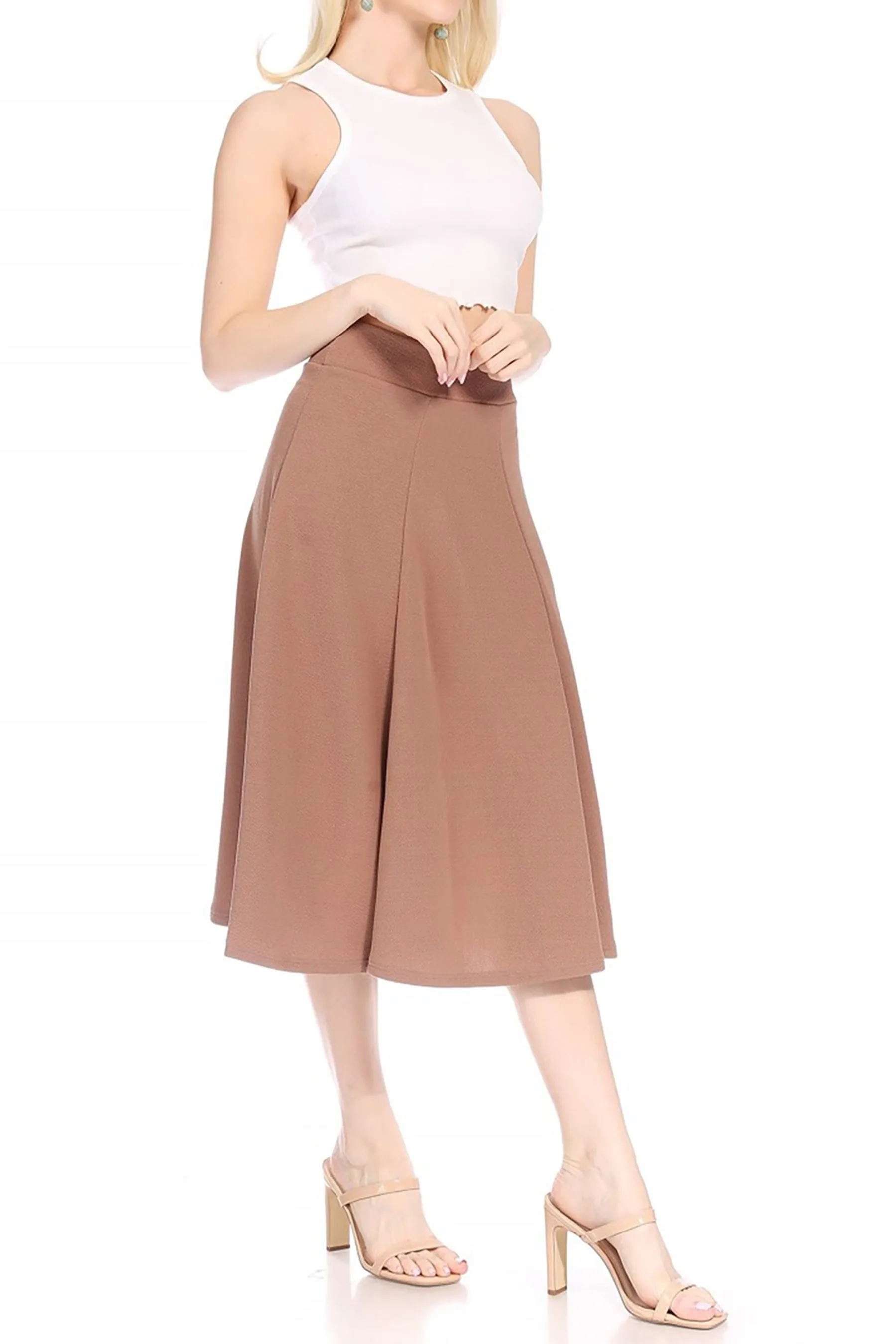 Women's Solid Flared Lightweight Elastic Long Midi A-Line Skirt  Comfortable and Stylish