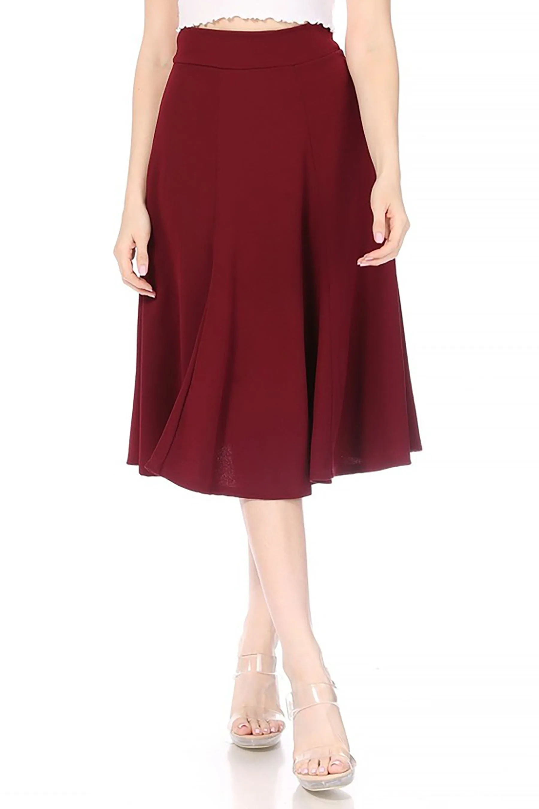 Women's Solid Flared Lightweight Elastic Long Midi A-Line Skirt  Comfortable and Stylish