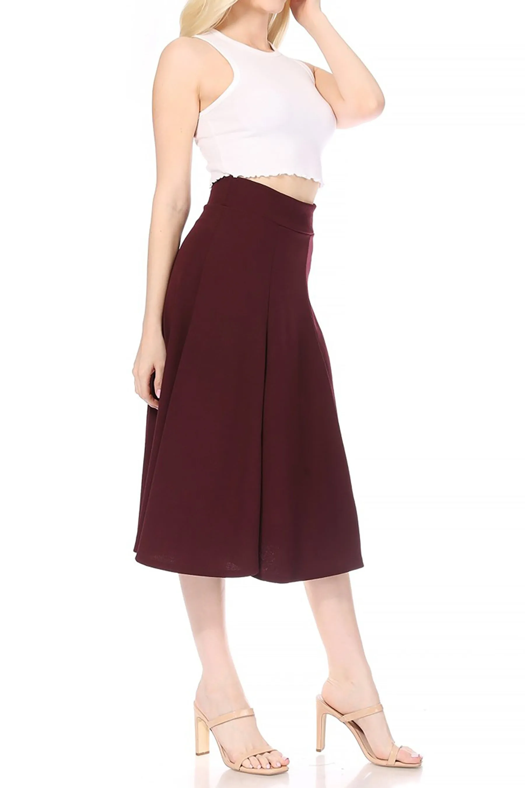 Women's Solid Flared Lightweight Elastic Long Midi A-Line Skirt  Comfortable and Stylish