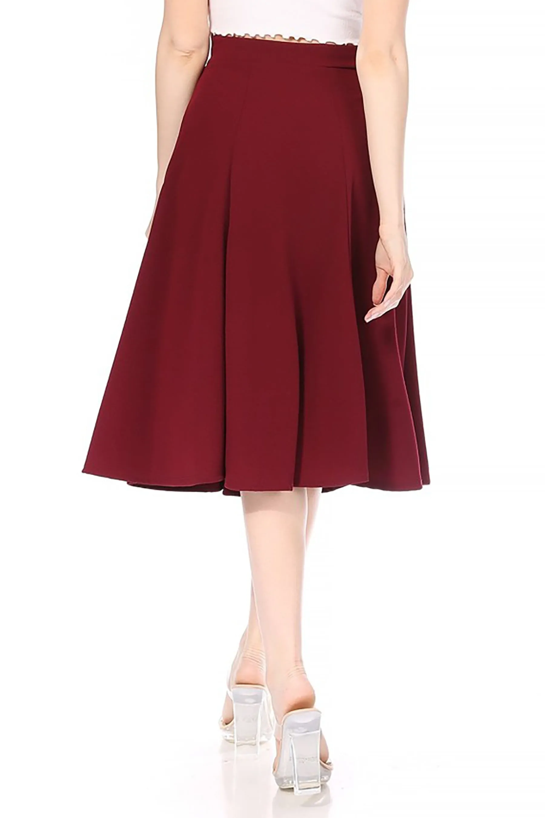 Women's Solid Flared Lightweight Elastic Long Midi A-Line Skirt  Comfortable and Stylish