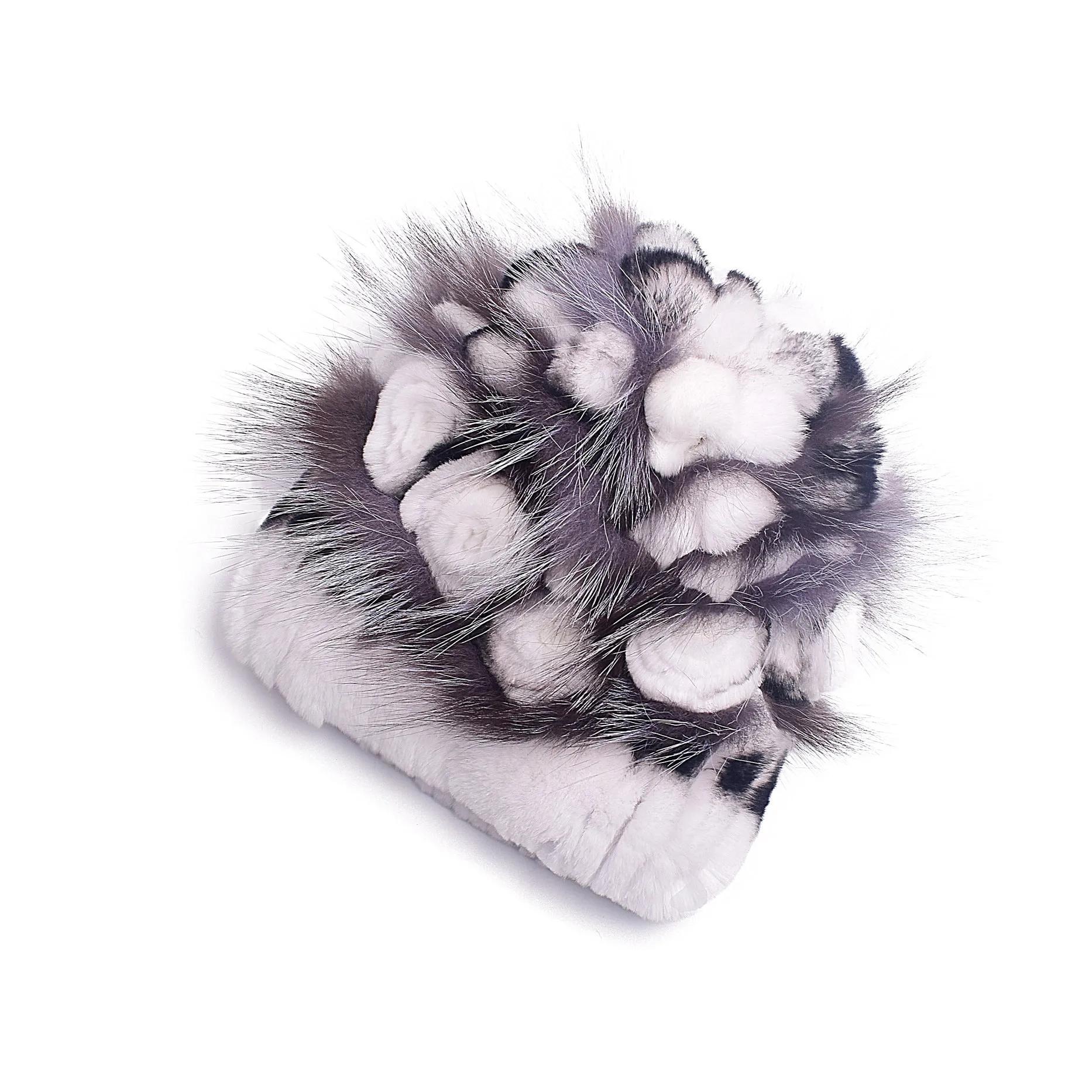 Women's Winter Woven Rex Rabbit Fur Flower Fashion Fur Hat