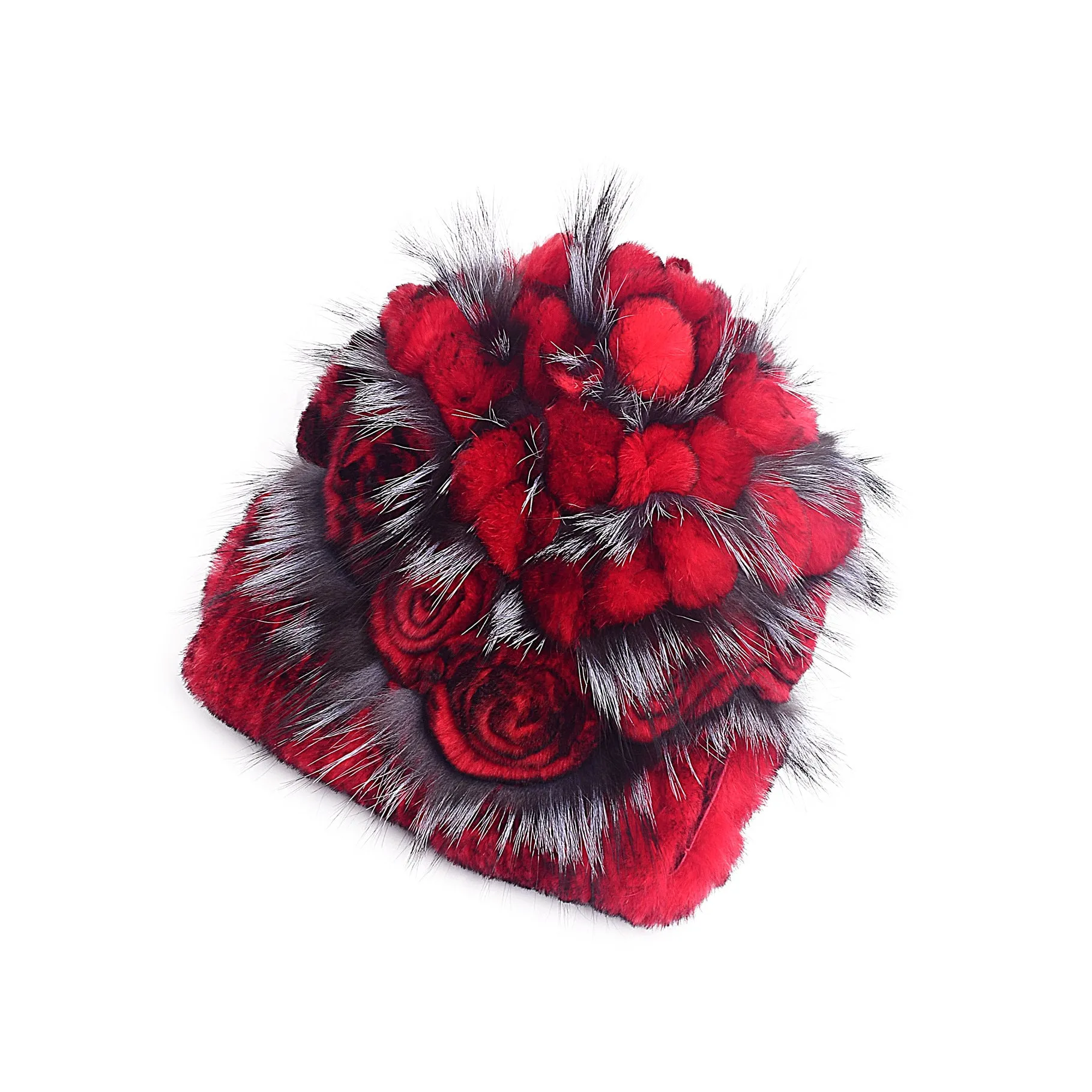 Women's Winter Woven Rex Rabbit Fur Flower Fashion Fur Hat