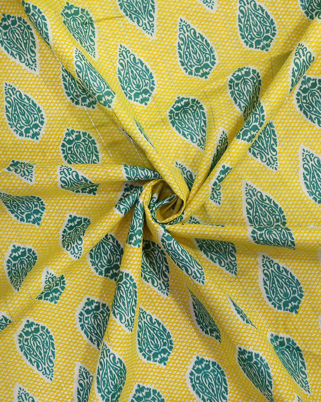 YELLOW & GREEN ABSTRACT DESIGN COTTON PRINTED FABRIC