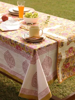 Yellow Ochre Organic Cotton Table Cover - Indian Floral Design